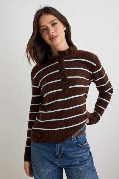 Trendyol Collection Brown Premium Yarn/Special Yarn Diamond Pattern Knitwear ...