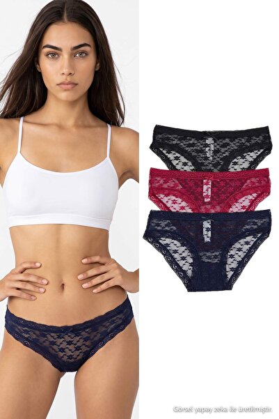Trendyol Collection Black-Multicolor 3-Piece Lace Classic Panties Thmaw27Ku00035