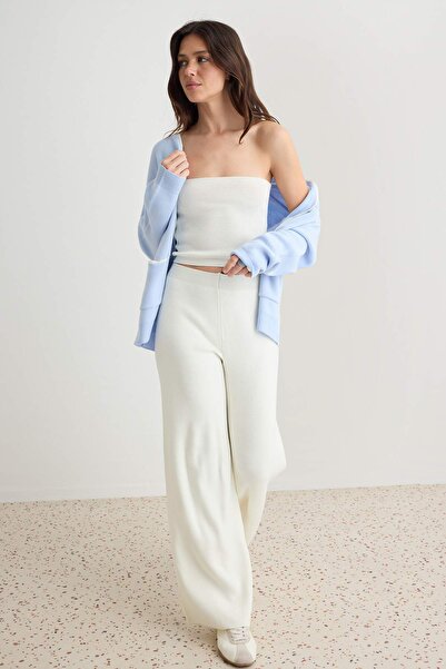 Trendyol Collection Blue Color Block Detailed Pocketed V-Neck Knitwear Bottom...