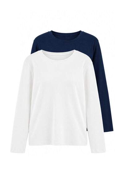 Trendyol Curve Navy Blue-Ecru 2 Pack Crop Camisole Knitted Plus Size Blouse T...