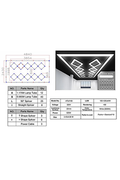 tuningset Sistem de iluminat LED cu 10 corpuri pătrate pentru tavan, 4,84 x 2...
