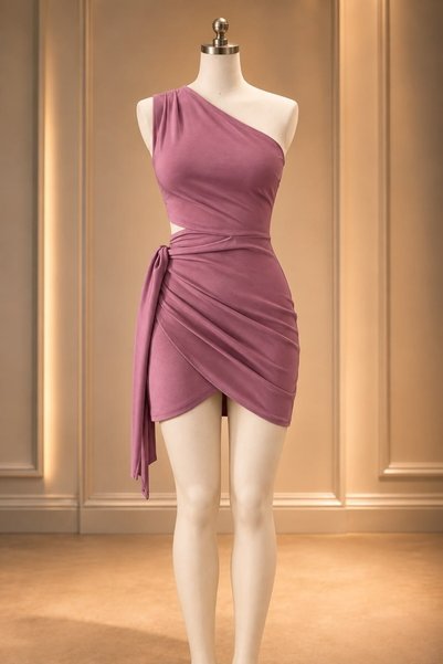 Modafeminen Rochie din țesătură crep cu tăietură asimetrică și fustă legată, ...