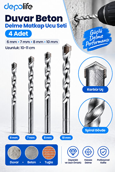 Depolife Duvar Beton Delme Matkap Ucu Seti 6mm 7mm 8mm 10mm beton Delik açma ...