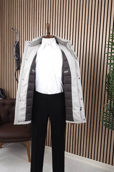 Jan Carlucci Regular Laptop Light Gray (Removable Hood) Coat
