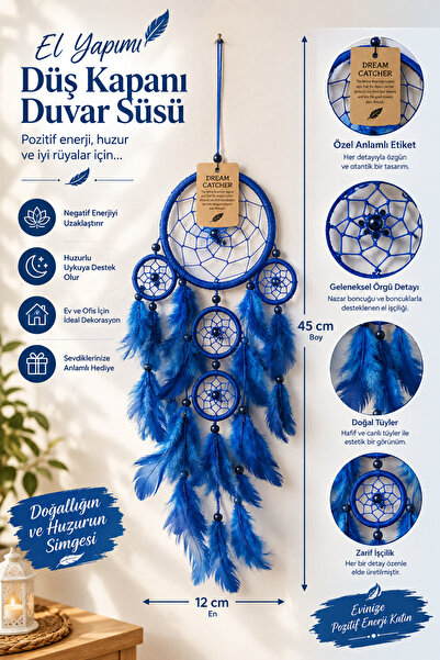 kapadokyahediyelik Renkli Tüylü Küçük Boy Düş Kapanı (Dream Catcher) Duvar Sü...