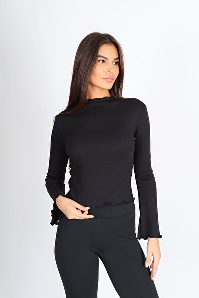 soft&basic Μαύρη μπλούζα με ζιβάγκο και ραφές overlock για μωρά