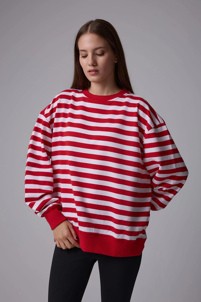defys KADIN ÇİZGİLİ OVERSIZE SWEAT