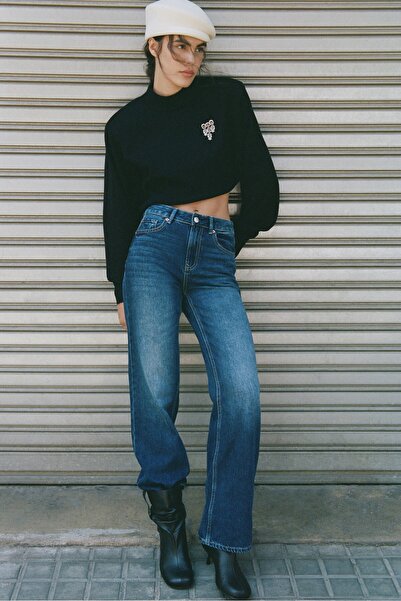 Stradivarius D92 Yırtık detaylı straight geniş paça jean