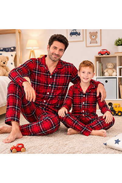 zahider Father and Son Matching Button-Down Long-Sleeved Pajama Set (Price Is...