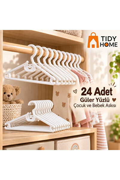 Tidy Home 24 Adet Güler Yüzlü Beyaz Kokusuz Plastik Çocuk Elbise Askısı Bebek...