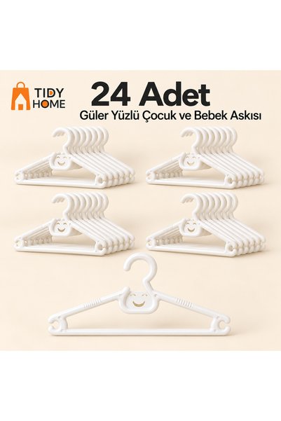 Tidy Home 24 قطعة من شماعات ملابس الأطفال البلاستيكية البيضاء غير المعطرة ذات الوجهين، شماعات ملابس الأطفال