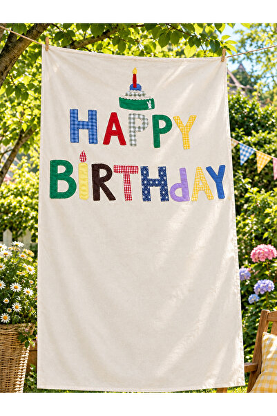 Minia DİKİŞLİ HARFLER Happy Birthday Kumaş Doğum Günü Pankartı – Patchwork Ha...