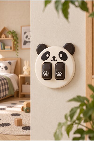 HoeZo Panda Çocuk Odası İkili Anahtar Çerçevesi - Eğlenceli Priz & Düğme Duva...