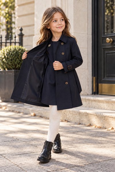 HÇ Hülya Çelik KİDSWEAR 2018 Kız Çocuk Trençkot Siyah