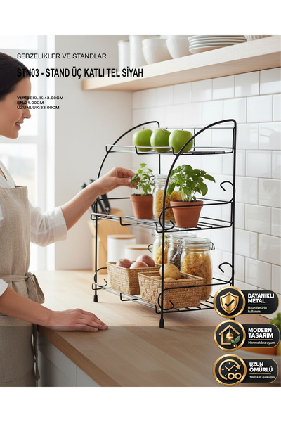 nilşah Üç Katlı Tel Stand-siyah