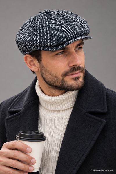 ZERAMİNE Men's Plaid Cap Textured 8-Piece British Model Winter Newsboy Hat Na...