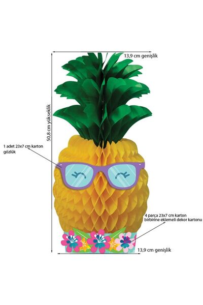 partidolu Ananas Şeklinde Kağıt Petek Orta Süs Seti 50,8 cm Sarı Renk 1 Adet ...
