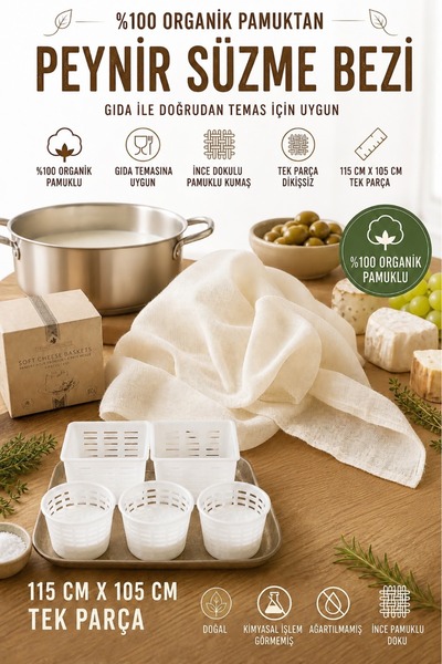 Akyüz Plastik 🧀   100% Cotton Cheese Straining Cloth 115X105 cm Whey Yogurt Cheese Making Straining Cloth