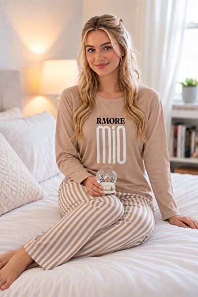 rindahomewear Γυναικείο ΣΕΤ Πυτζάμες με ριγέ στάμπα μονόχρωμο
