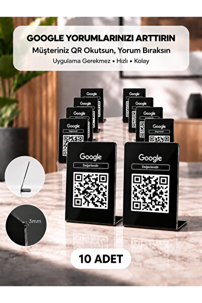 MEO Teknoloji MEO 10'lu Paket Google Yorum Standı QR Kodlu Masaüstü Pleksi