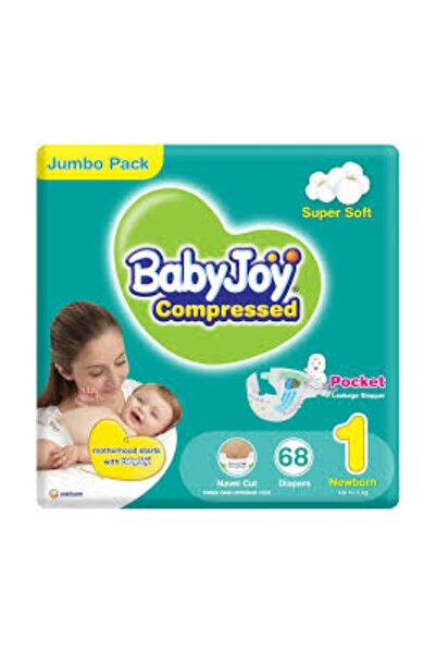 BabyJoy حفاضات ماسية مضغوطة، مقاس 1، حديثي الولادة، 0-4 كجم، عبوة ضخمة، 68 حفاضة