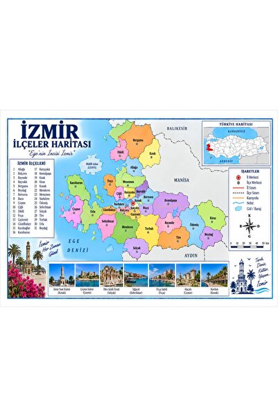 SIRADIŞI REKLAM İZMİR İLÇELER HARİTASI 80*80 CM VİNİL