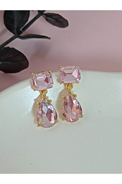 mos&more Pembe Taşlı Damla Şık Kadın Küpe