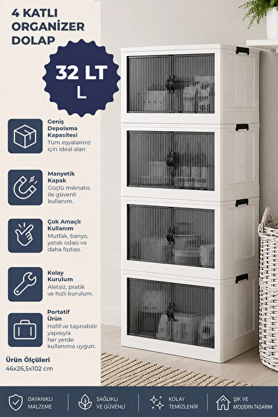 Kitchen Life 4'lü Portatif Istiflenebilir Organizer Mıknatıslı Kapaklı Dolap ...