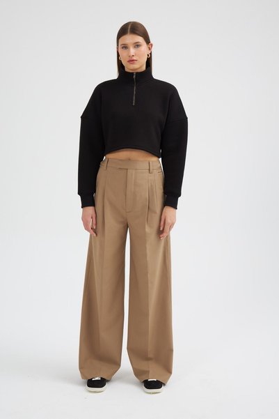 Looker Club Kadın Dik Yaka Fermuarlı Crop Sweat - 2024521