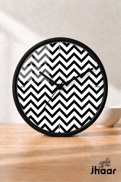 JHAAR Ceas de perete modern cu model zigzag alb-negru - XL mare 42 cm - Carca...