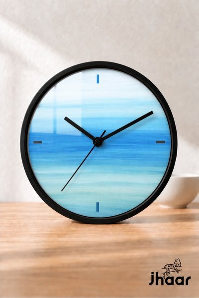JHAAR Модерен стенен часовник Blue Sea Horizon - Среден размер 25 см - Черен ...
