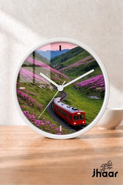 JHAAR Ceas de perete modern cu peisaj de tren roșu - XL mare 42 cm - Carcasă ...