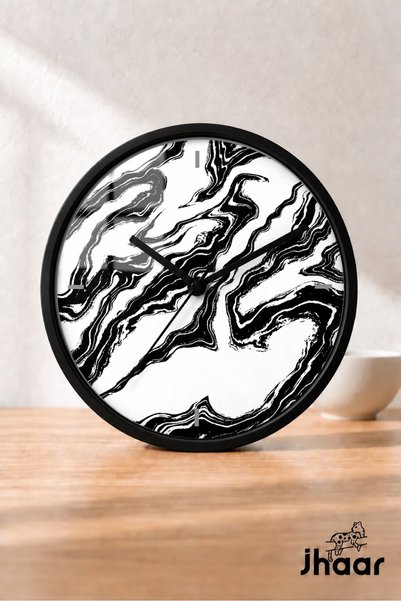JHAAR Black and White Marble Patterned Modern Wall Clock - Medium Size 25 cm ...