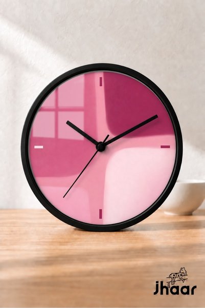 JHAAR Pink Abstract Color Block Modern Wall Clock - Medium Size 30 cm - Black...