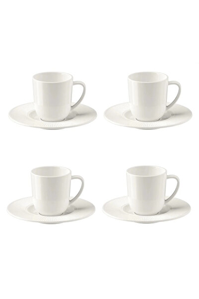 IKEA 4 Adet Çay Kahve Fincan Takımı Seti Beyaz Porselen Tabaklı Fincan Seti