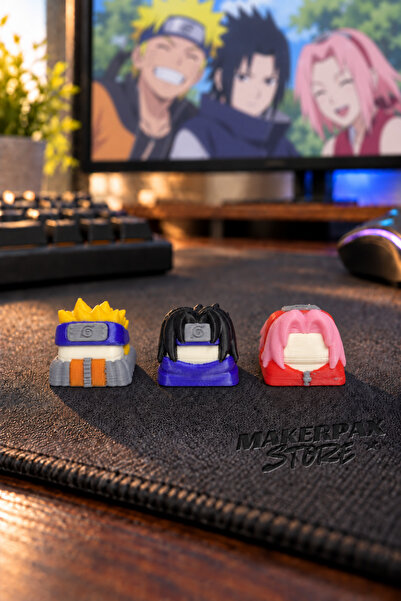 Makerpax Anime Keycaps 3'lü Set Naruto, Sasuke ve Sakura 3'lü Set - Mekanik Klavye Tuş Takımı