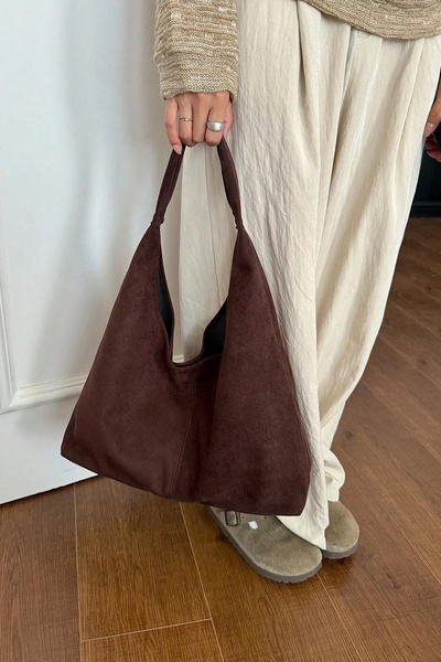 Housebags Τσάντα Shopper Vintage με υφή καφέ σουέντ 284