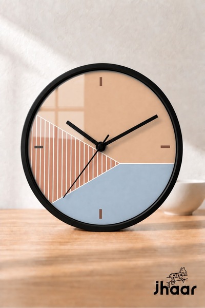 JHAAR Beige Blue Thin Line Abstract Modern Wall Clock - Medium Size 25 cm - B...