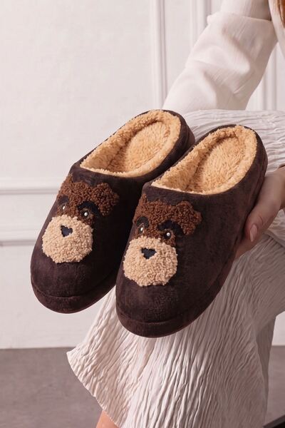 FUGA MODA Howy Brown Dog Figured Plush House Slippers Soft Inside Winter Indo...
