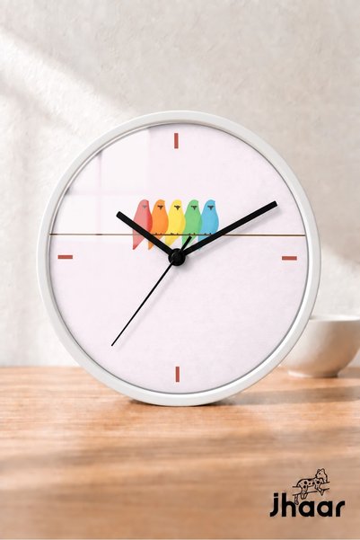 JHAAR Colorful Birds Modern Wall Clock - Medium Size 30 cm - White Case - Sil...