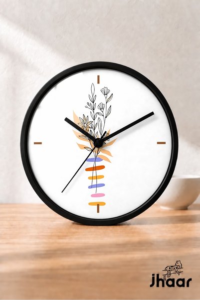 JHAAR Minimal Botanical Branch Modern Wall Clock - Medium Size 25 cm - Black ...