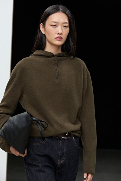 Massimo Dutti Düğme detaylı kapüşonlu triko kazak