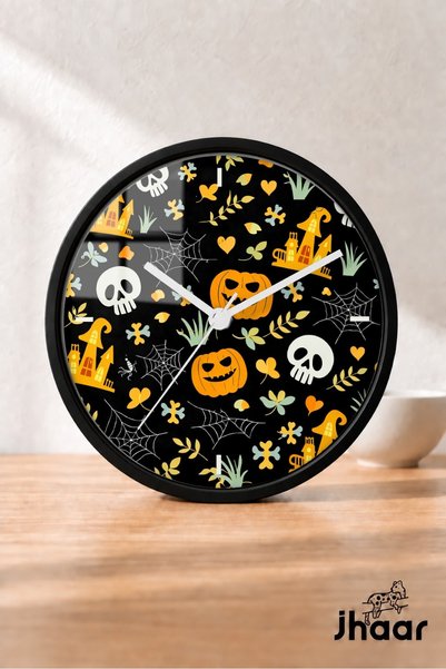 JHAAR Modern Wall Clock with Halloween Figures - Medium Size 30 cm - Black Ca...