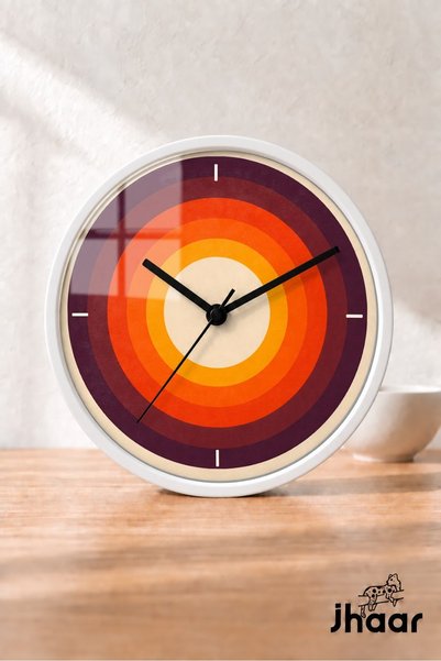 JHAAR Retro Orange Sun Rings Modern Wall Clock - Medium Size 25 cm - White Ca...
