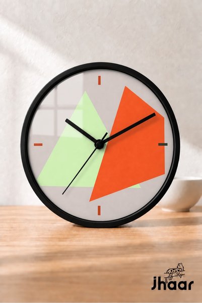JHAAR Orange Green Geometric Patterned Modern Wall Clock - Medium Size 25 cm ...