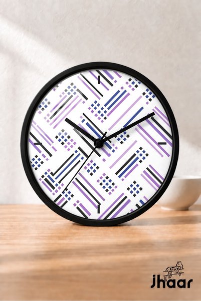 JHAAR Purple Blue Geometric Striped Modern Wall Clock - Medium Size 25 cm - B...