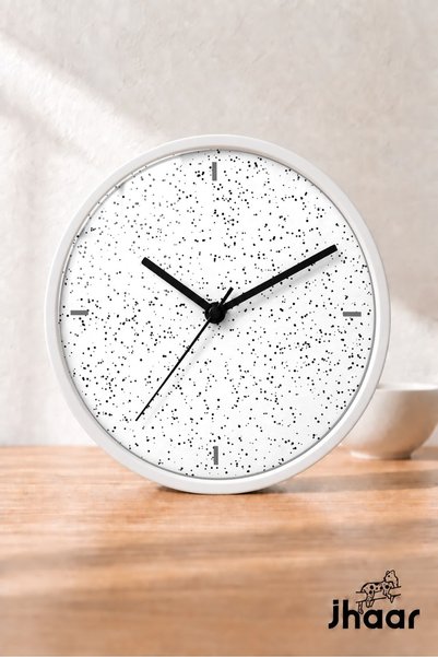JHAAR Black and White Spotted Modern Wall Clock - Medium Size 25 cm - White C...