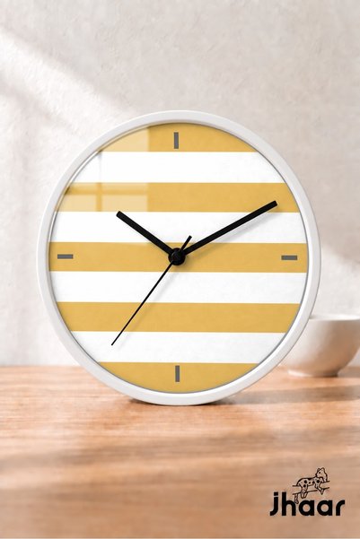 JHAAR Ceas de perete modern cu dungi orizontale alb muștar - XL mare 42 cm - ...