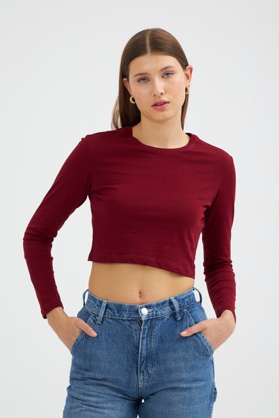 Looker Club Kadın Crop Uzun Kol Slim Fit T-Shirt 2024547