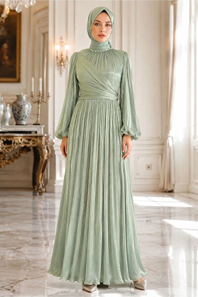 TRENDTESETTÜR Women's Green (Mint) Stone Collar Evening Dress t 6063